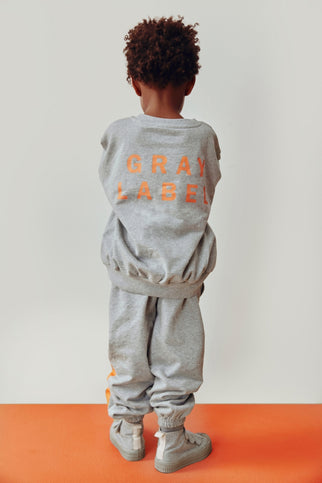 Logo Dropped Shoulder Sweater | Gray Melange - Bright Melon