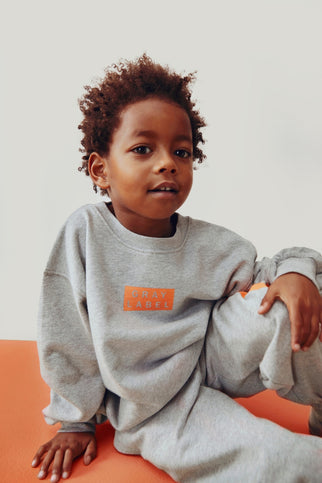 Logo Dropped Shoulder Sweater | Gray Melange - Bright Melon