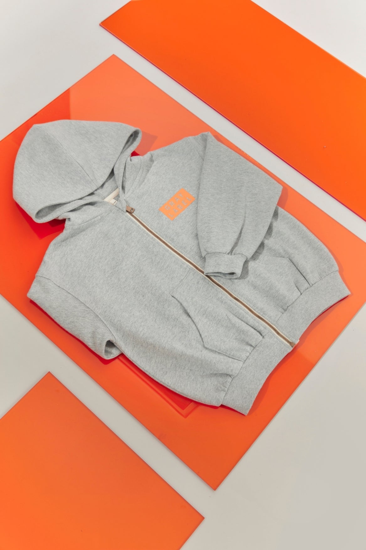 Logo Hooded Cardigan with Zip | Gray Melange - Bright Melon
