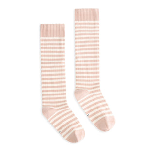 Long Ribbed Socks | Faded Pink - Cream