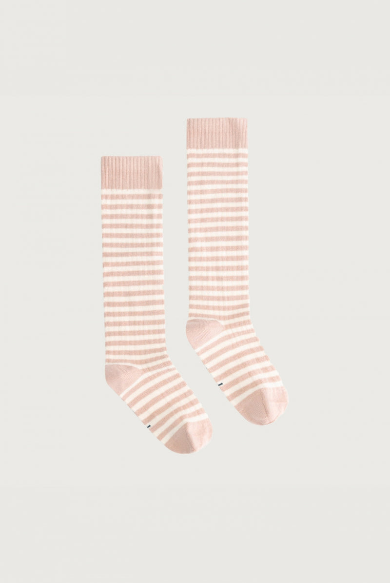 Long Ribbed Socks | Faded Pink - Cream