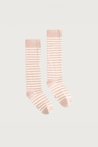 Long Ribbed Socks | Faded Pink - Cream