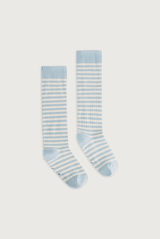 Long Ribbed Socks | Sky - Cream