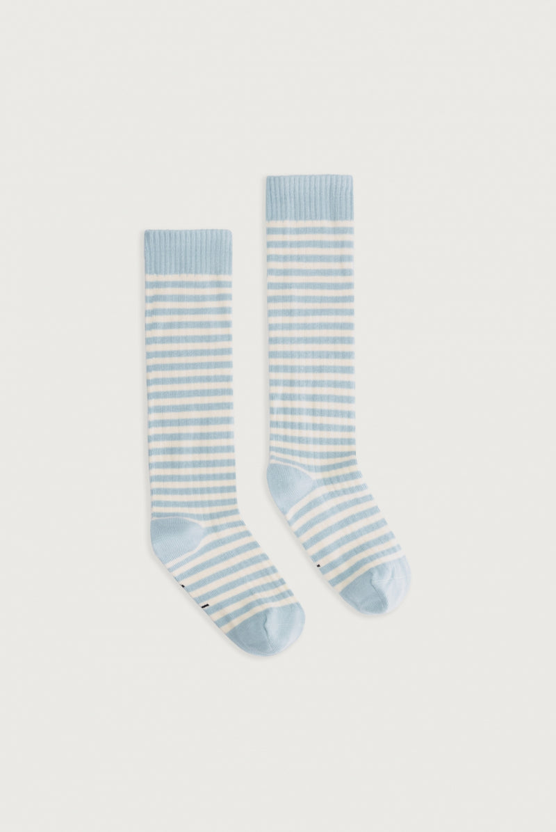 Long Ribbed Socks | Sky - Cream