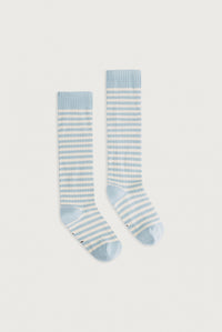 Long Ribbed Socks | Sky - Cream