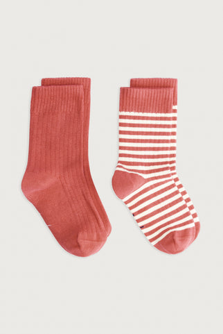 Geribde Sokken 2-Pack | Poppy Red - Cream