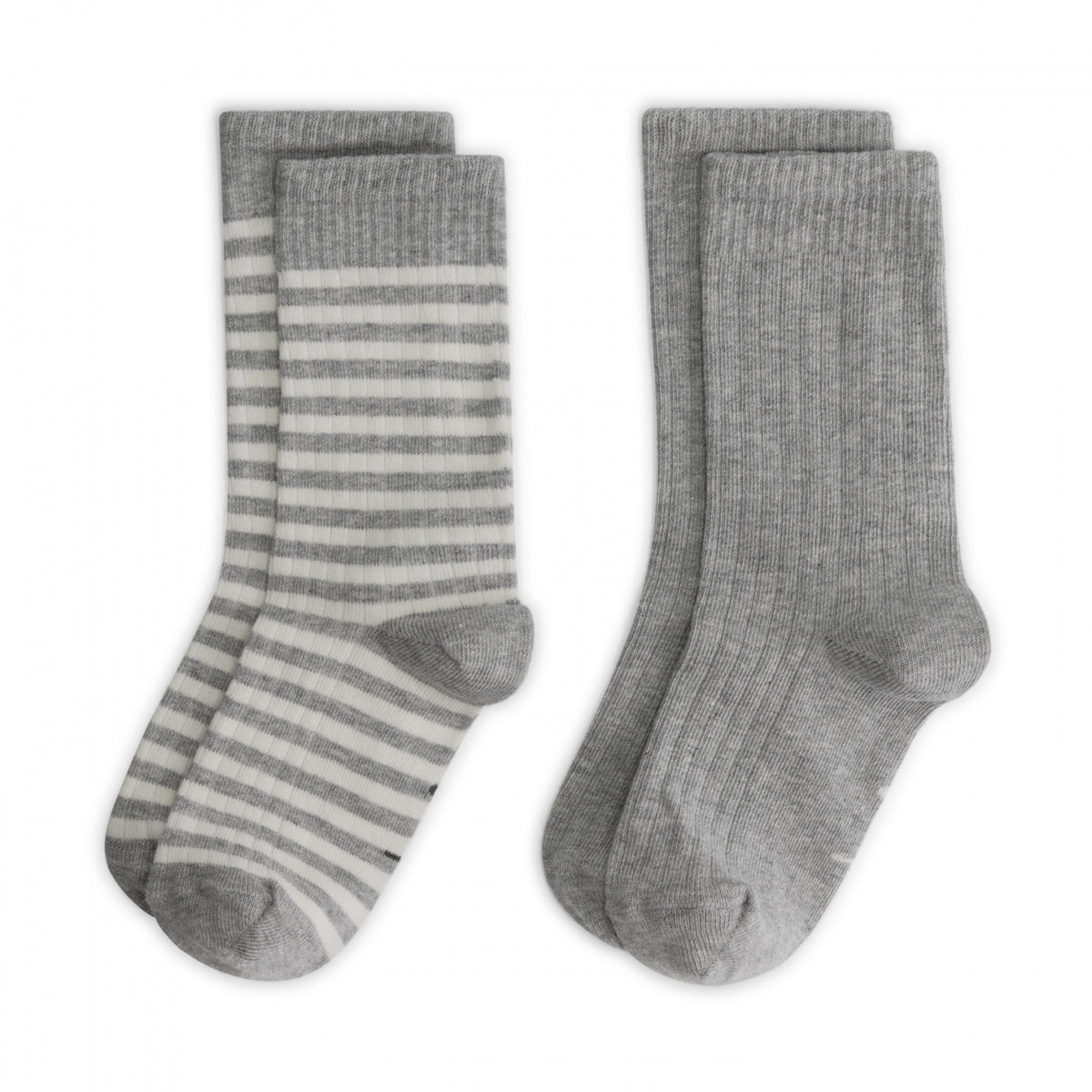 Ribbed Socks 2-Pack | Grey Melange - Cream