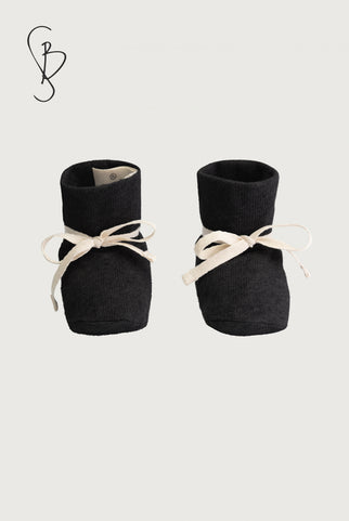 Baby Knitted Jersey Booties | Nearly Black Melange