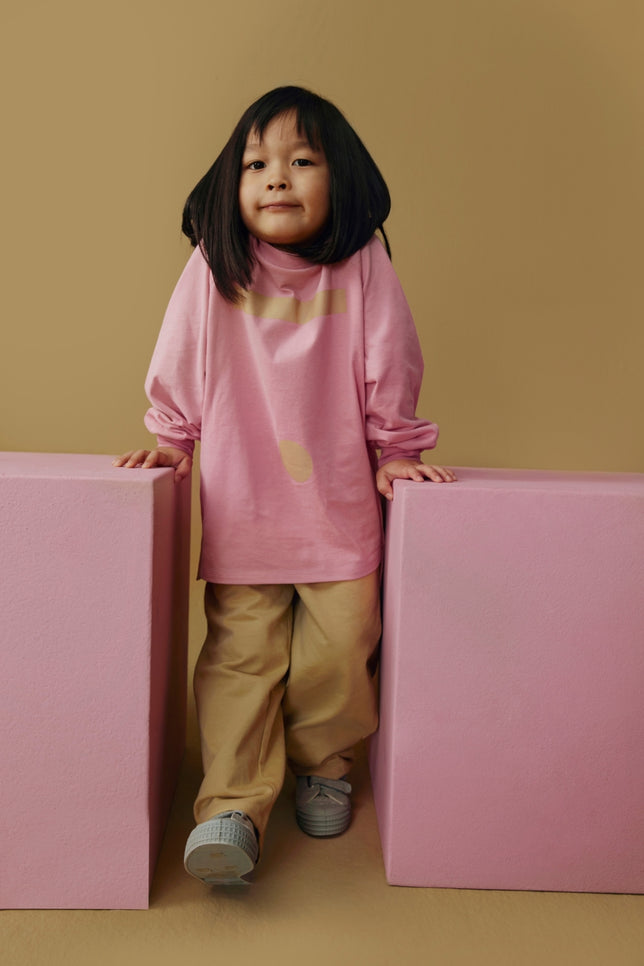Oversized L/S Tee w/ Logo | Bubblegum - Cookie Print