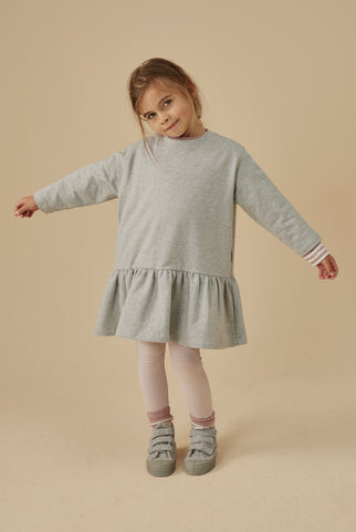 L/S Frill Jurk | Grey Melange