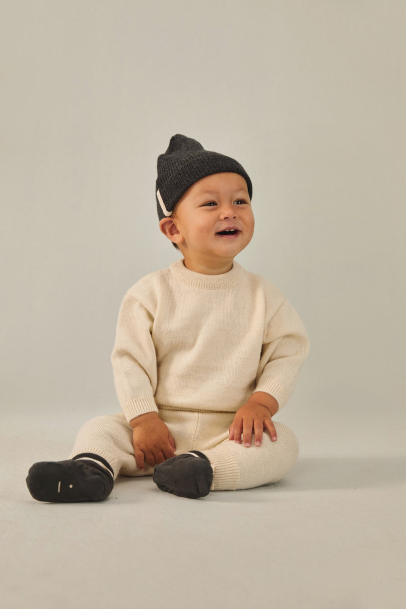 Baby Knitted Beanie | Nearly Black Melange
