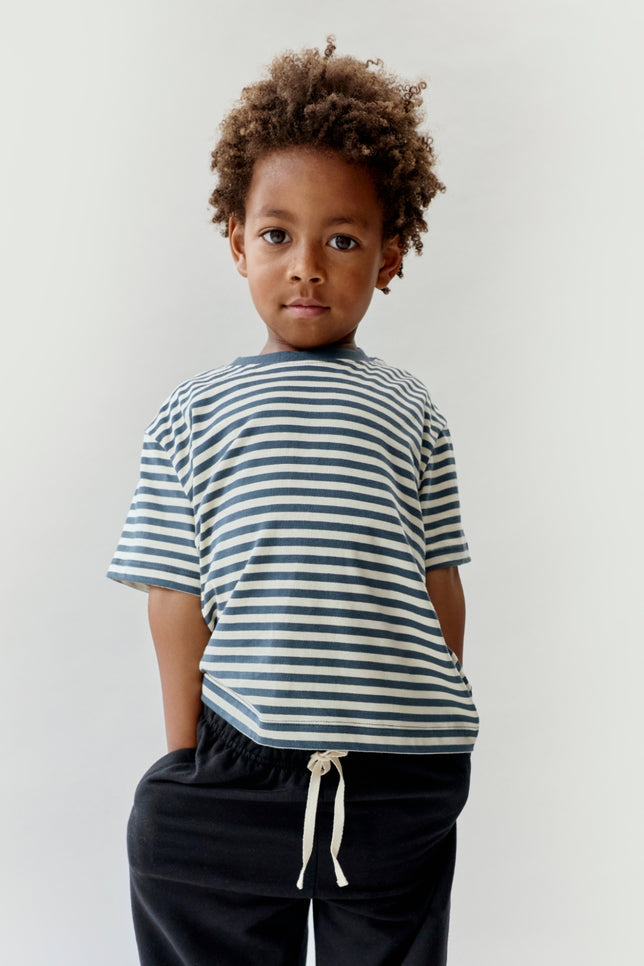 Oversized Tee | Blue Gray - Cream