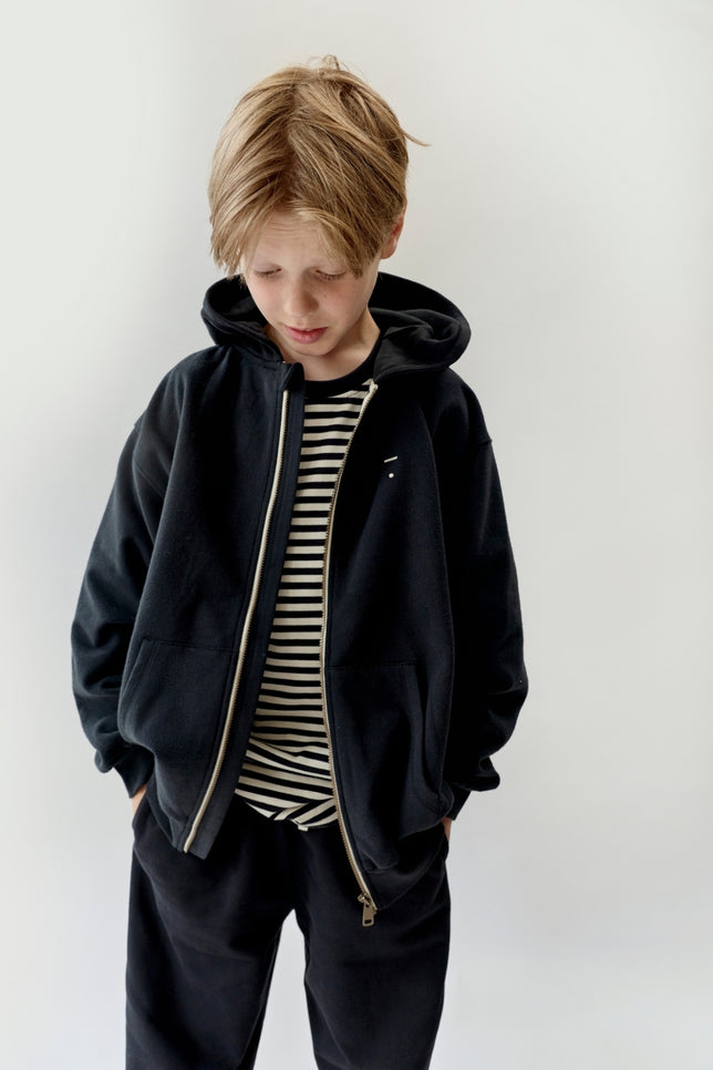Hooded Cardigan with Zip | Pirate Black