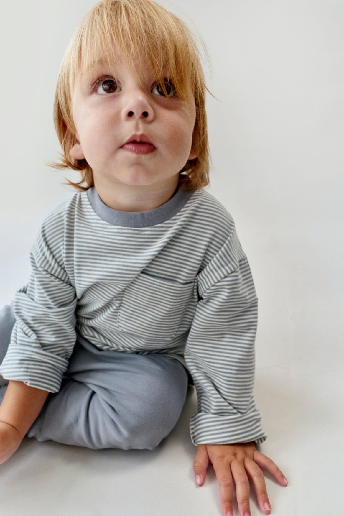 Baby L/S Pocket Tee | Stone Gray - Cream