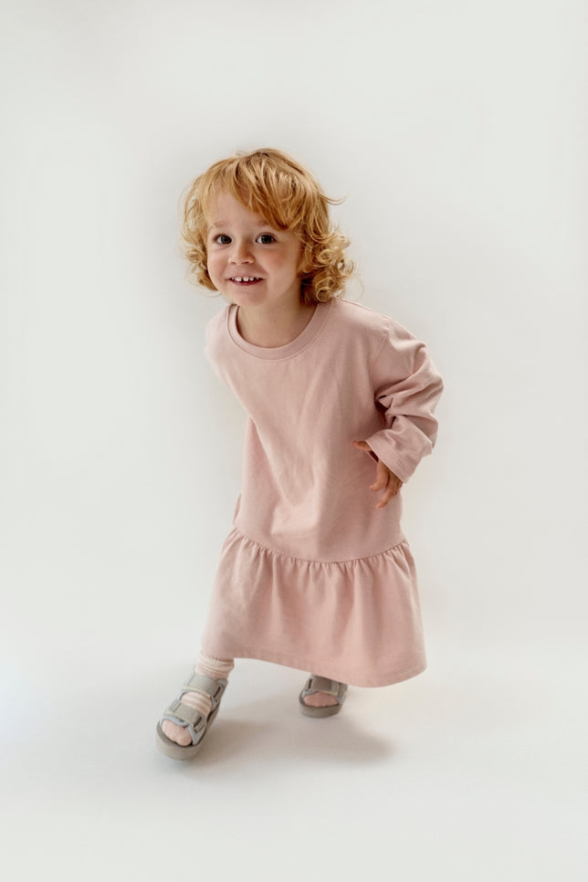 L/S Frill Dress GOTS | Faded Pink
