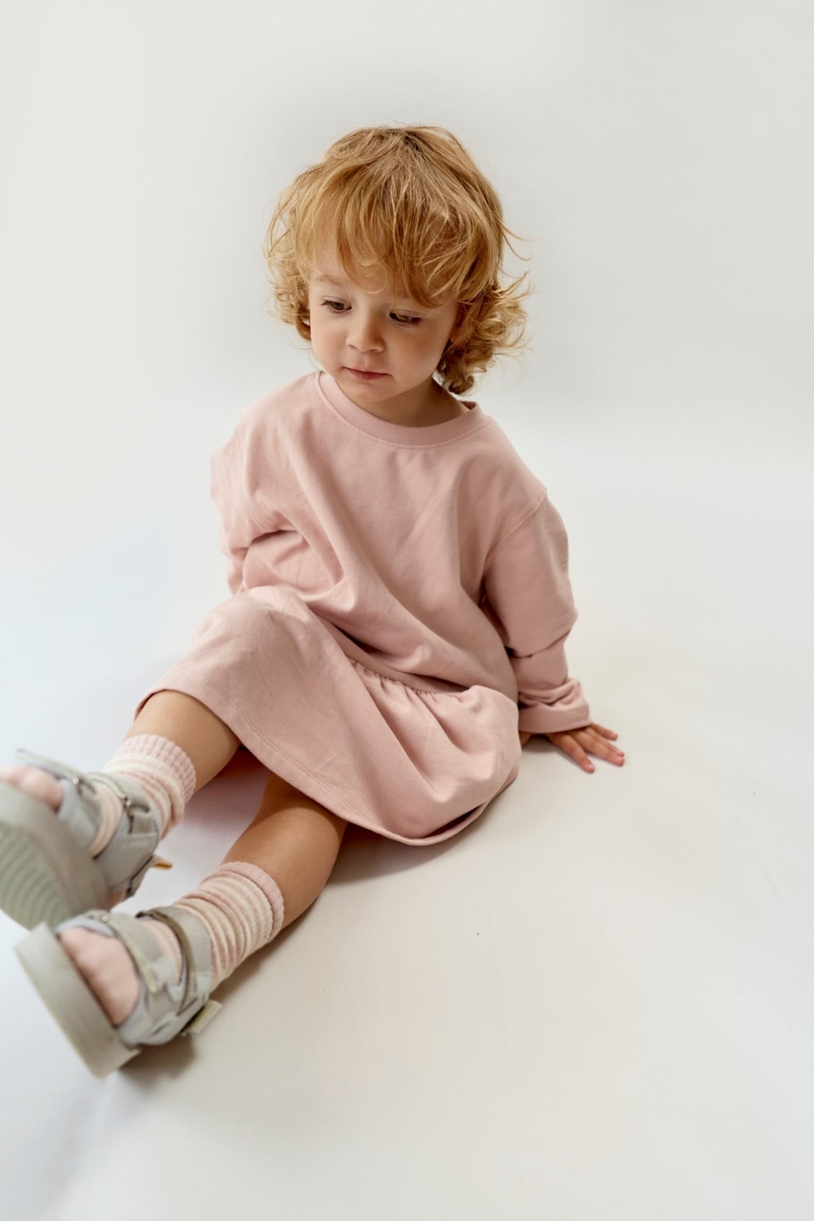 L/S Frill Dress GOTS | Faded Pink