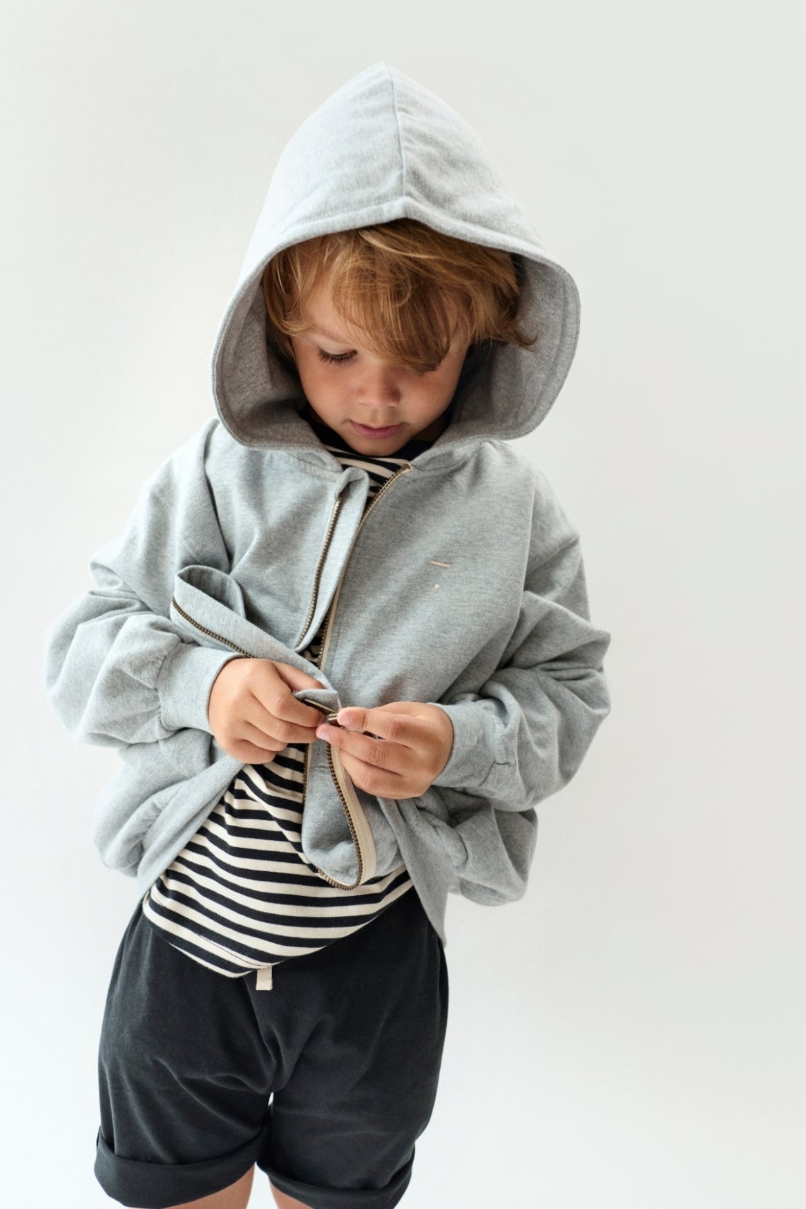 Hooded Cardigan with Zip | Gray Melange