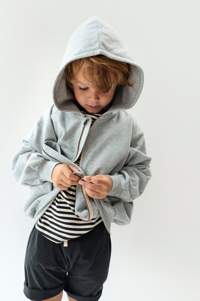Hooded Cardigan with Zip | Gray Melange