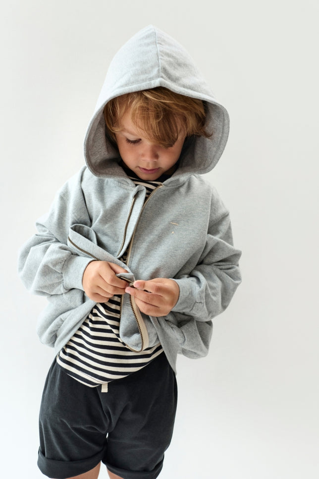 Hooded Cardigan with Zip | Gray Melange