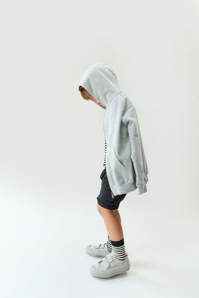 Hooded Cardigan with Zip | Gray Melange