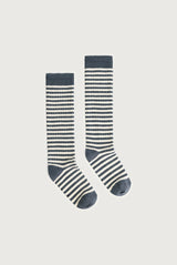 Long Ribbed Socks | Blue Gray - Cream
