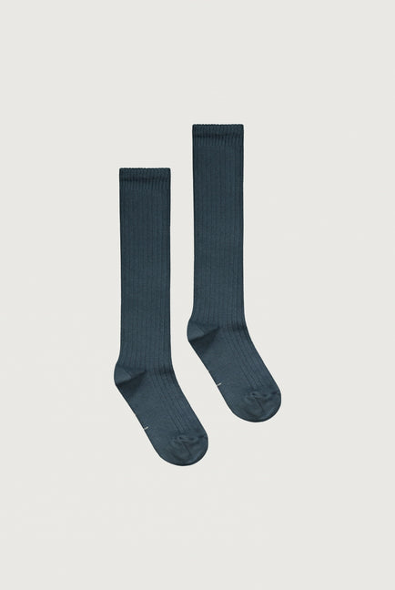 Long Ribbed Socks GOTS | Blue Grey