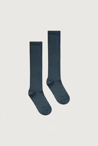 Long Ribbed Socks | Blue Gray
