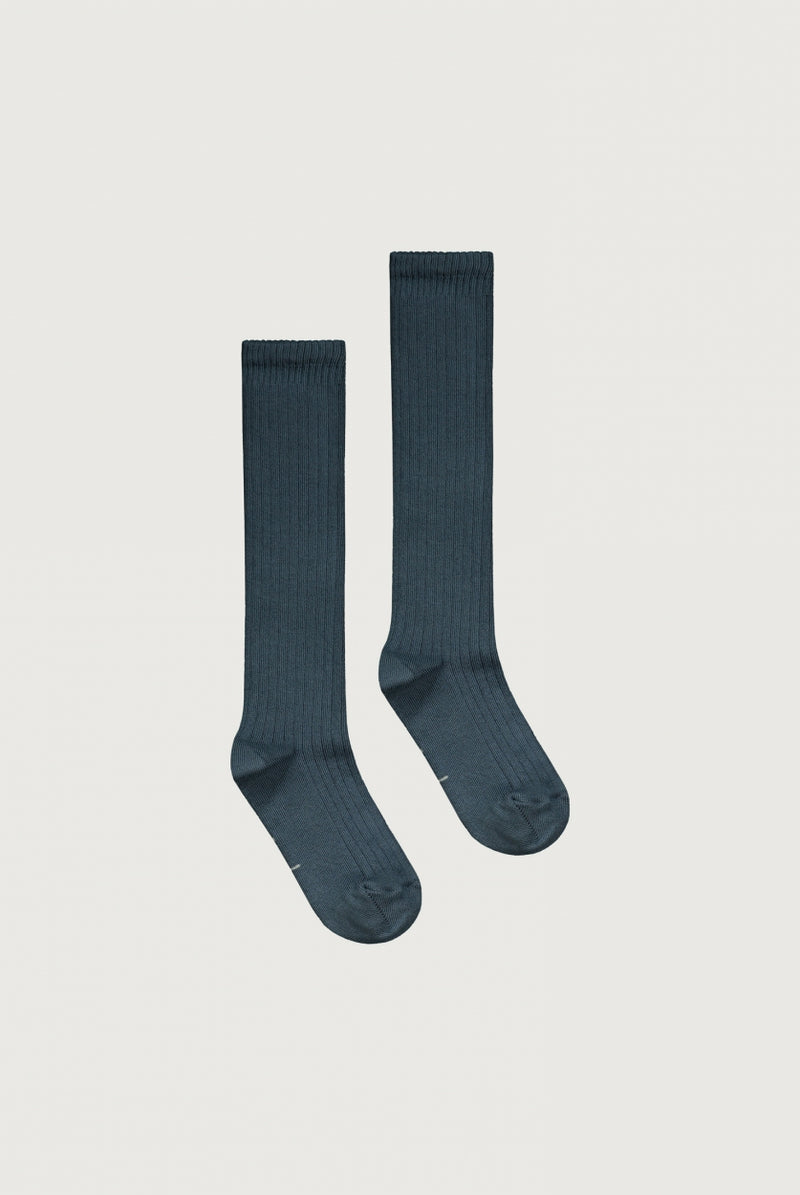 Long Ribbed Socks | Blue Gray