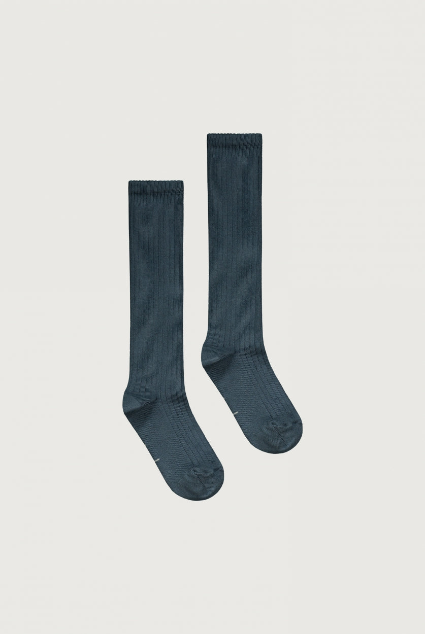Long Ribbed Socks | Blue Gray