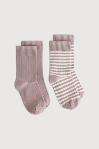 Ribbed Socks 2-Pack | Berry - Cream