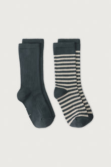 Ribbed Socks 2-Pack | Blue Grey - Cream