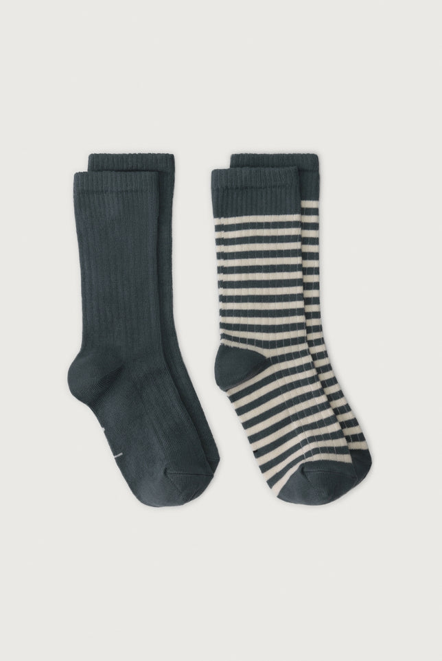 Ribbed Socks 2-Pack | Blue Gray - Cream
