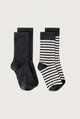 Ribbed Socks 2-Pack | Nearly Black - Cream