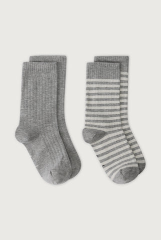 Ribbed Socks 2-Pack | Grey Melange - Cream