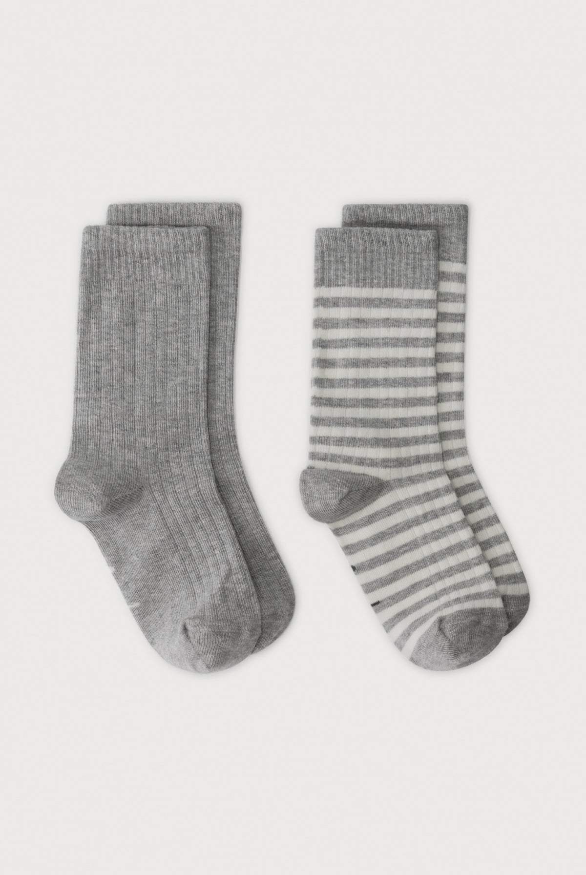 Ribbed Socks 2-Pack | Gray Melange - Cream