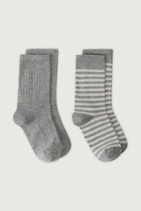Ribbed Socks 2-Pack | Gray Melange - Cream