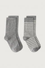 Ribbed Socks 2-Pack | Gray Melange - Cream