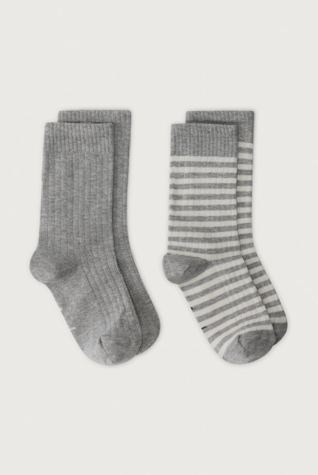 Ribbed Socks 2-Pack | Gray Melange - Cream