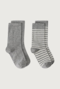 Geribde Sokken 2-Pack | Grey Melange - Cream