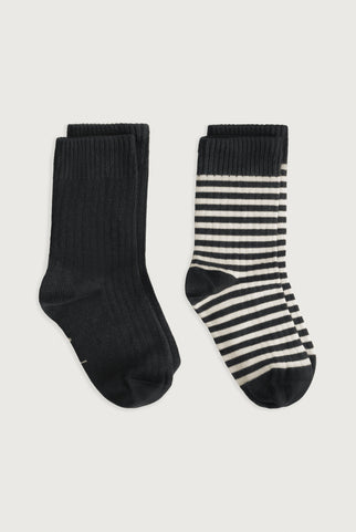 Rippsocken im 2er-Pack | Pirate Black - Cream