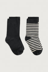Ribbed Socks 2-Pack | Pirate Black - Cream