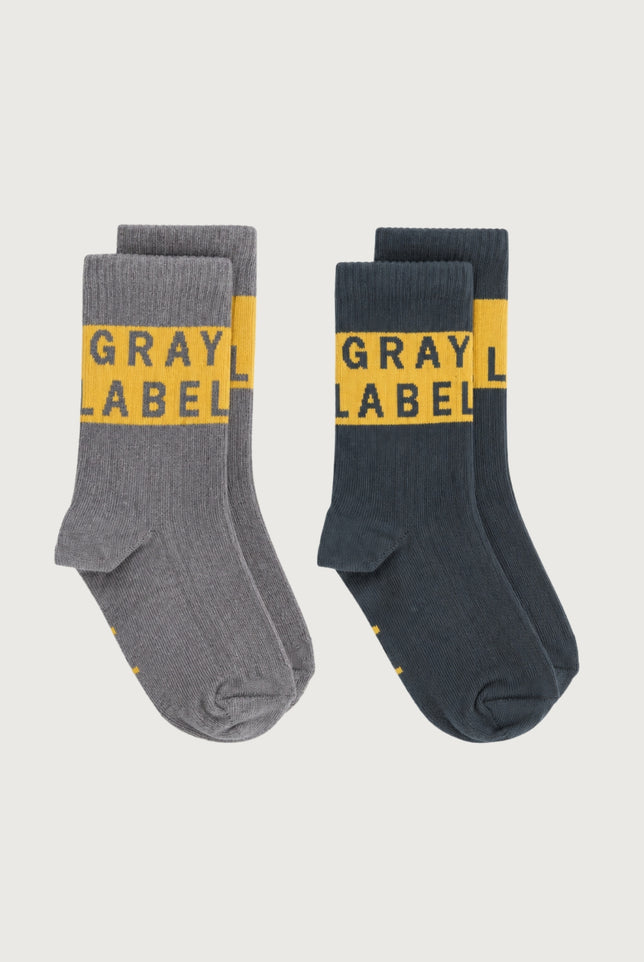 Logo Ribbed Socks | 2-pack | Blue Gray - Bright Cookie