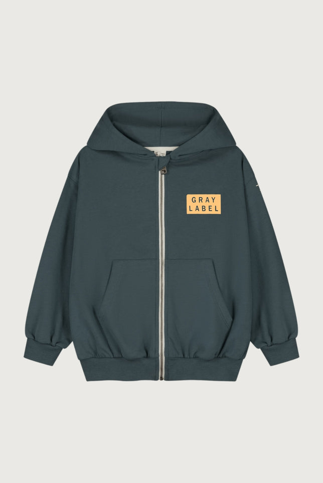 Logo Hooded Cardigan with Zip | Blue Gray - Bright Cookie
