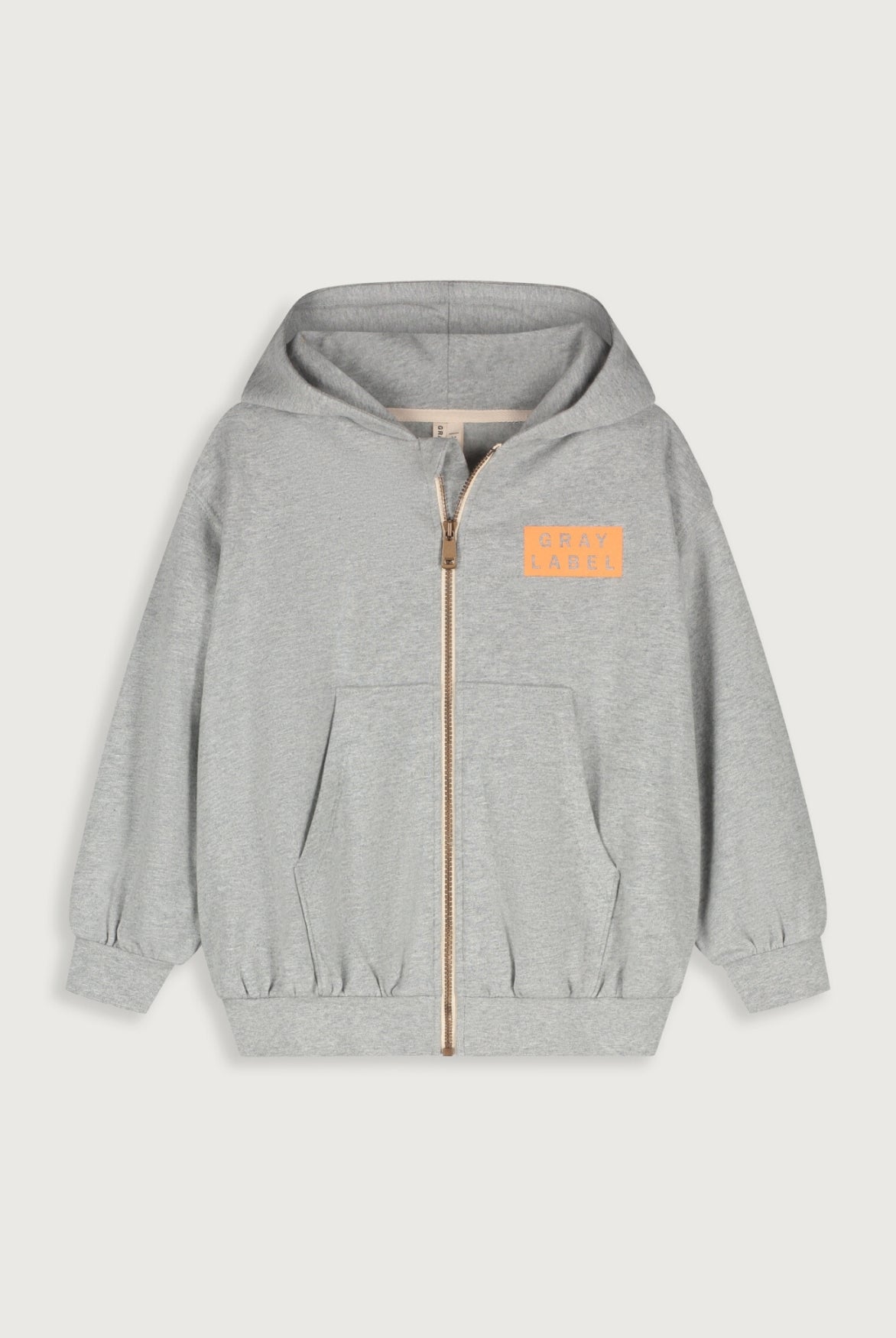 Logo Hooded Cardigan with Zip | Gray Melange - Bright Melon