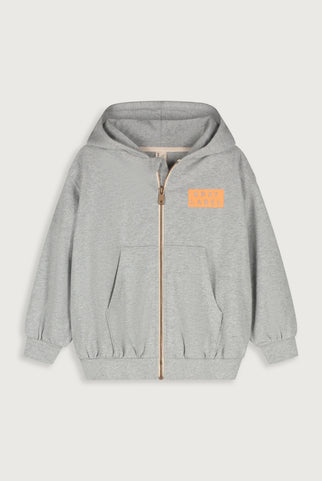 Logo Hooded Cardigan with Zip | Gray Melange - Bright Melon