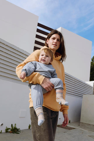 Long Ribbed Socks | Stone Gray - Melon