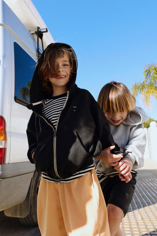 Hooded Cardigan with Zip | Pirate Black