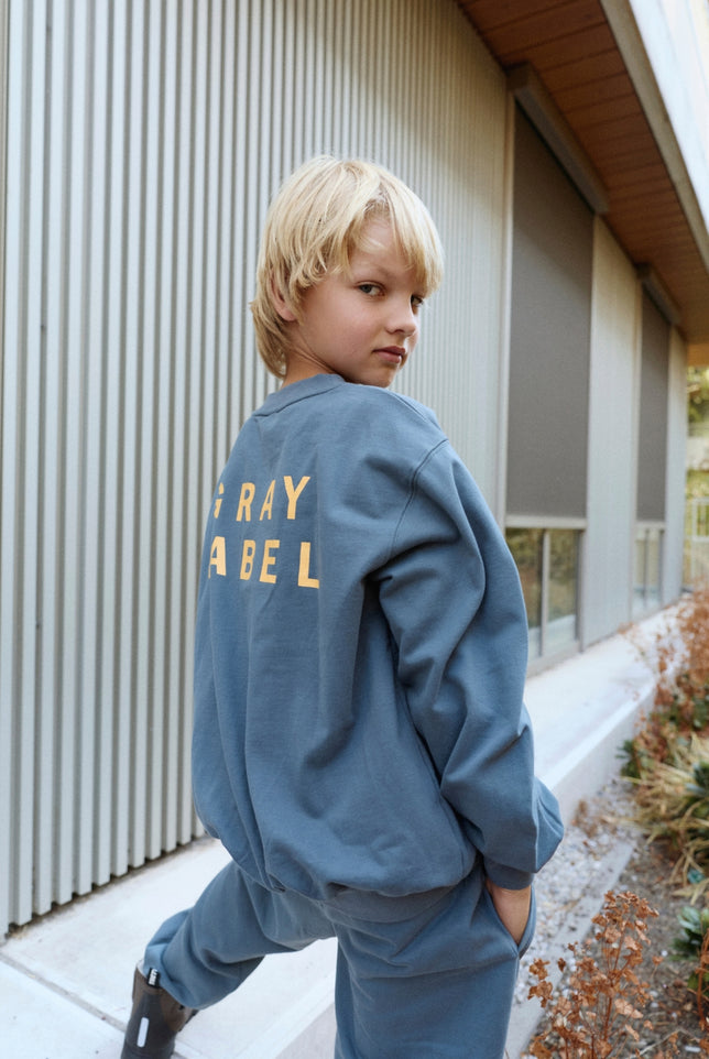 Logo Dropped Shoulder Sweater | Blue Gray - Bright Cookie
