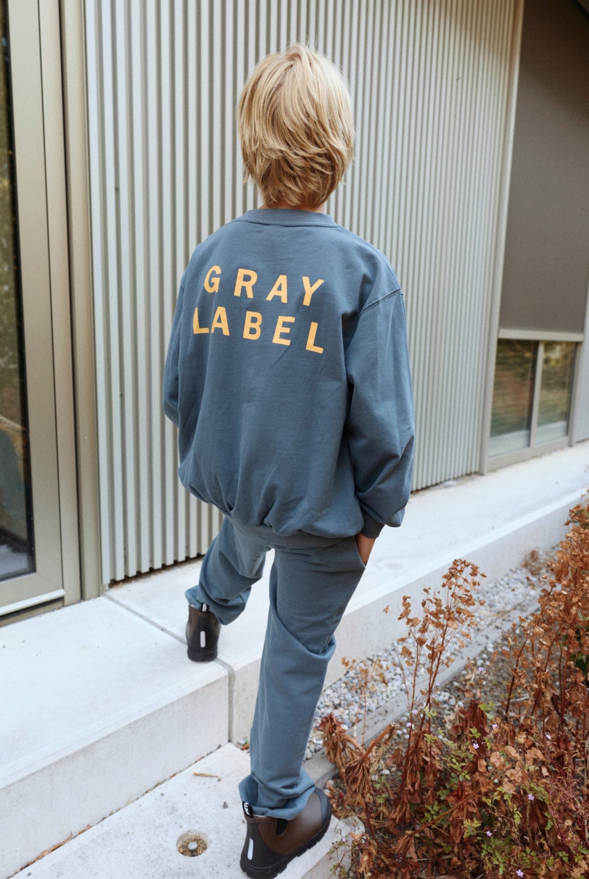 Logo Dropped Shoulder Sweater | Blue Gray - Bright Cookie