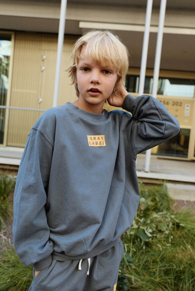 Logo Dropped Shoulder Sweater | Blue Gray - Bright Cookie
